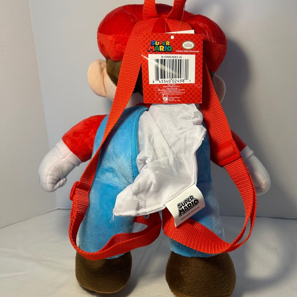 Super Mario Plush Backpack Red Blue‎ Overalls Nintendo Licensed Kids Toy - Picture 6 of 7
